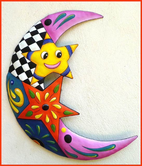 Painted Metal Moon Wall Hanging - Child's Room Decor - Children - 19" x 24"